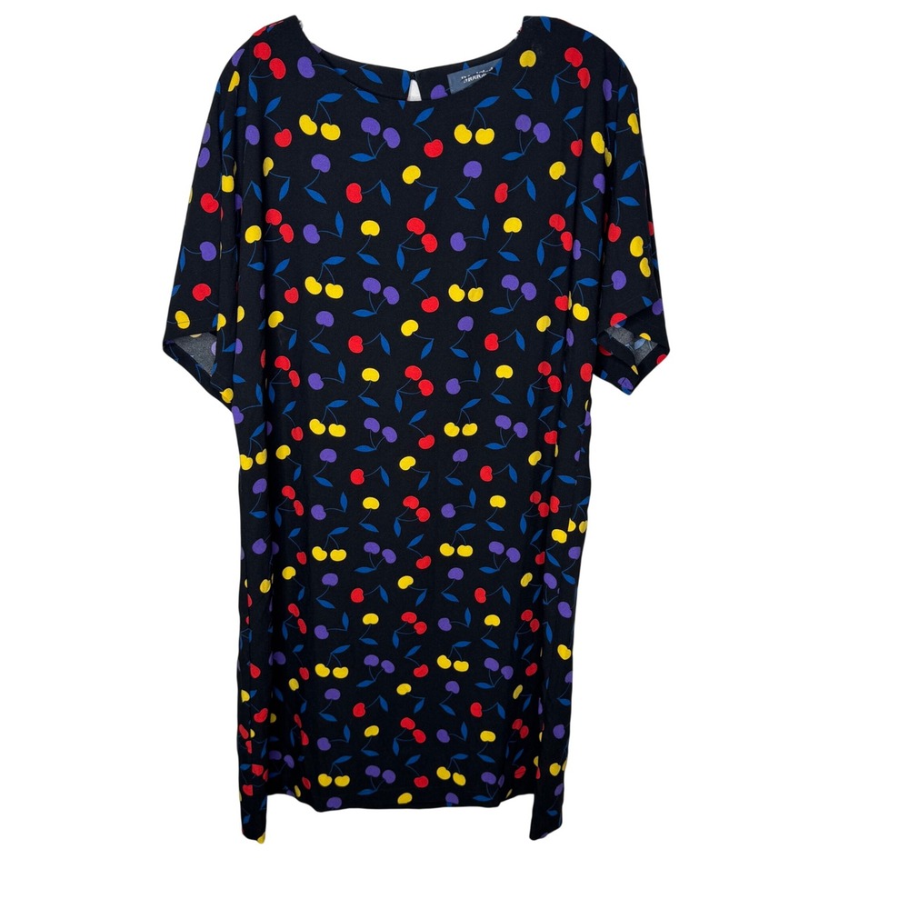 ModCloth Black Cherry Print Short Sleeve Dress Size L Artsy Whimsical‎